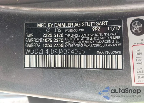 2018 Mercedes-Benz E 300 z USA, uszkodzony, nr VIN WDDZF4JB9JA374055